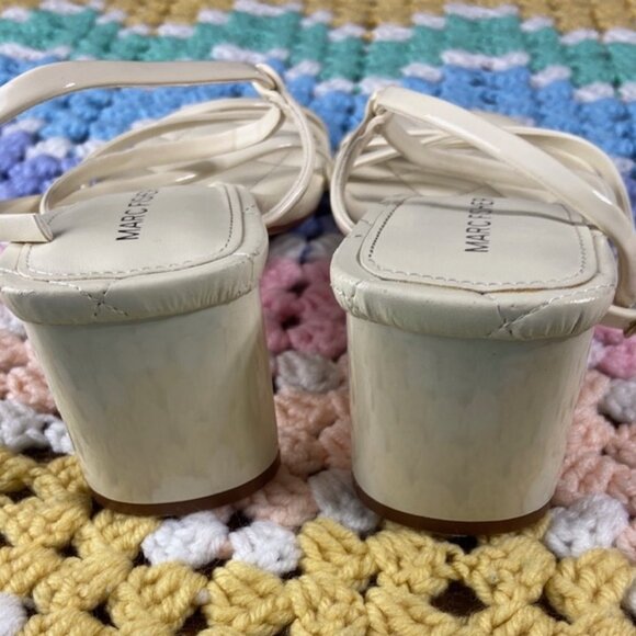 Marc Fisher Cream Off White Quilted Strappy Sandals Heels Hamora 7 M Square Toe - Picture 11 of 11